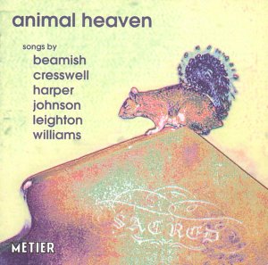 "Album cover with a squirrel on a hill, featuring artist names and title 'animal heaven'."