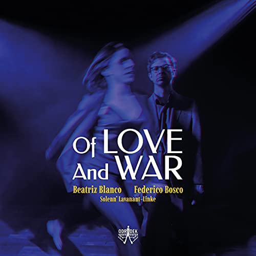 CD cover: Couple in formal wear, blue lighting, title "Of Love And War".