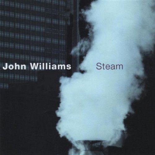 "Album cover with 'John Williams Steam' text, steam rising against a dark background."