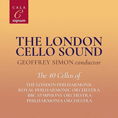 CD cover for "The London Cello Sound" by Geoffrey Simon, warm orange tone.