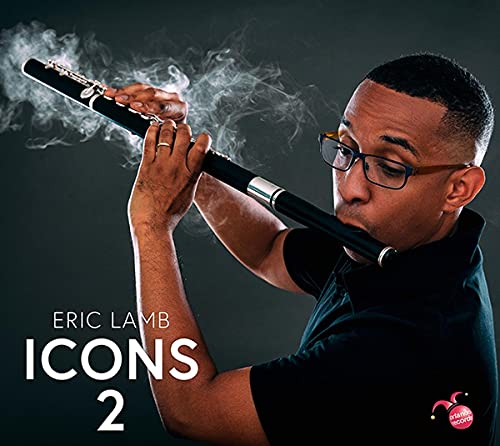 Man playing a smoking flute, wearing glasses, with text "Eric Lamb Icons 2" nearby.