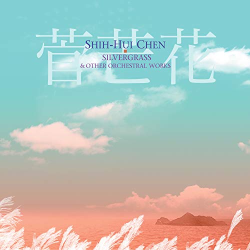 "Album cover with serene landscape, grass, and mountains at sunset, with Chinese characters."