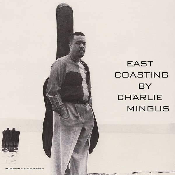 Black and white album cover featuring Charles Mingus with a string bass.