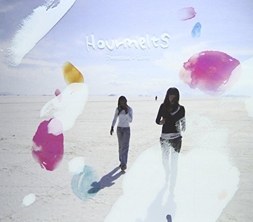 CD cover with two figures walking on a beach, abstract paint splashes.