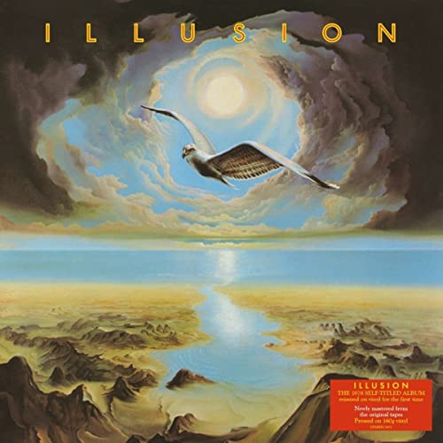 Album cover: bird flying over landscape with clouds and water.