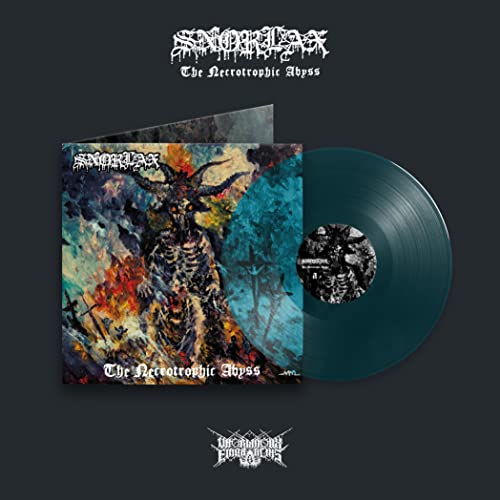 Dark album cover with monstrous figure and a teal vinyl record.