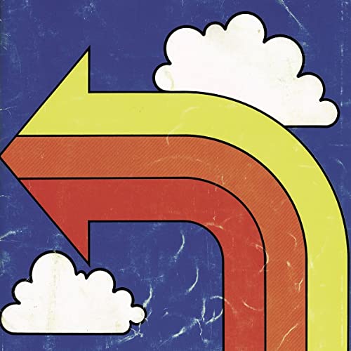 Vinyl record cover with a yellow and red arrow pointing left.