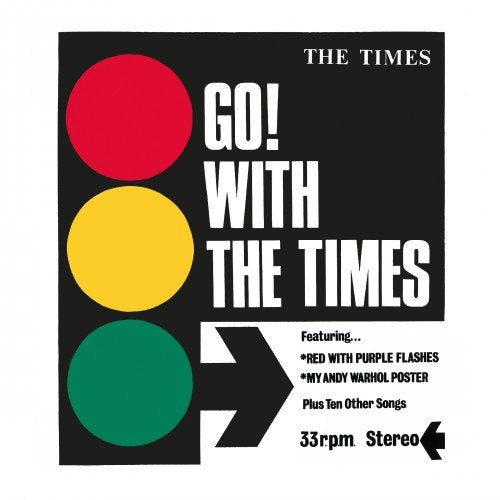 "Black album cover with traffic light and 'GO WITH THE TIMES' text, white background."