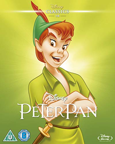 Peter Pan Blu-ray cover featuring the boy in green with a feathered cap.
