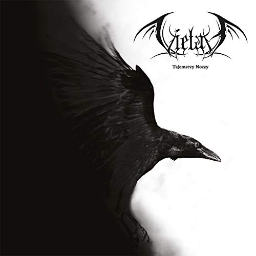 Black and white album cover featuring a raven and ornate band logo.