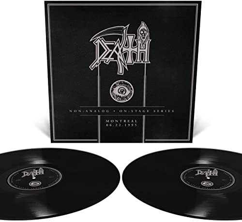 Black vinyl records and album cover for Death’s “Non:Analog - On:Stage Series.”