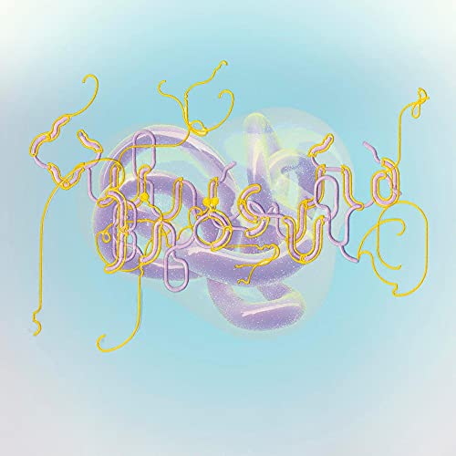 Björk's "Notget" vinyl album cover: abstract purple and yellow swirls on blue.