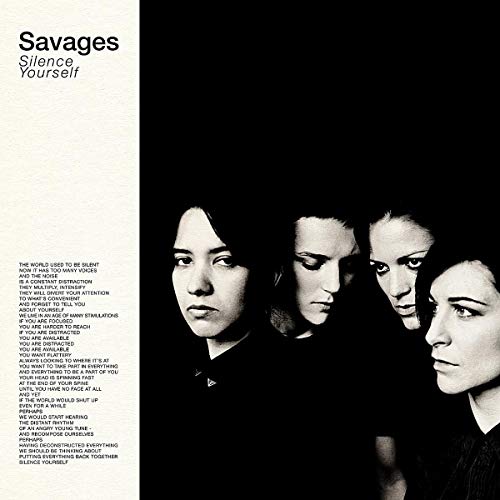 Savages album cover: three figures in grayscale with white text.