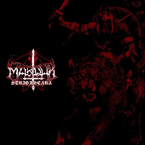 Red and black album cover featuring a warrior and snarling wolf.
