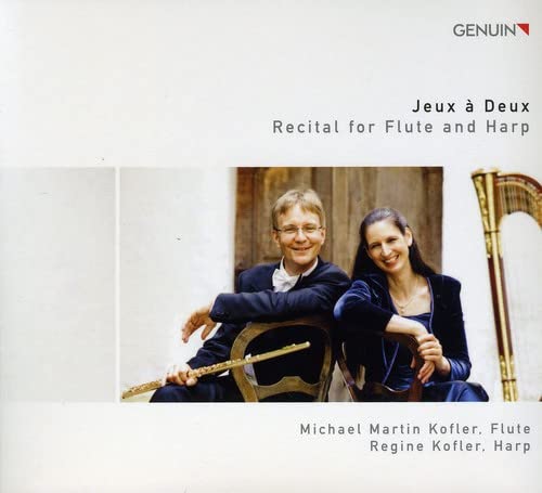 CD cover featuring a flutist and harpist in front of a doorway.