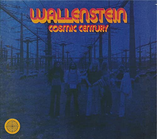 Wallenstein's "Cosmic Century" vinyl album cover with a band posed near power lines.