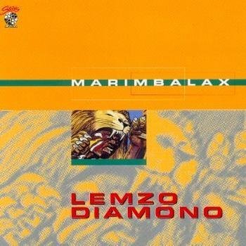 "Album cover with yellow and gray background, featuring cartoon character and text 'Lemzo Diamono Marimbalax'."