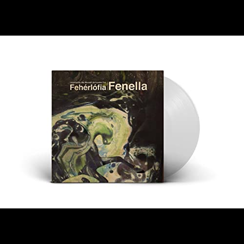 Vinyl record with abstract marbled cover art and white disc visible.