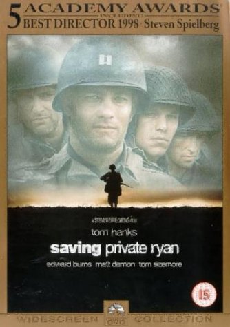 DVD cover for "Saving Private Ryan" featuring soldiers in a war scene.