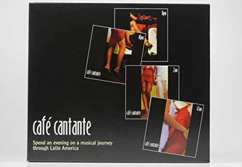 Black box set, "Cafe Cantante," featuring dancers in red dresses.