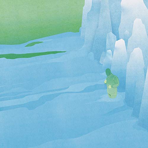 A vinyl record cover featuring a person in a green coat standing among icy blue formations.