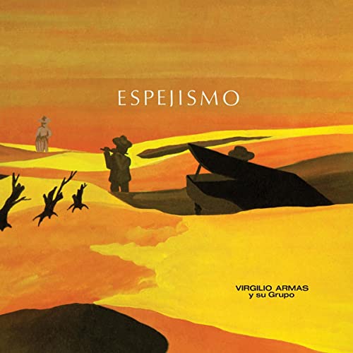 Album cover for "Espejismo" by Virgilio Armas, featuring figures in a desert.
