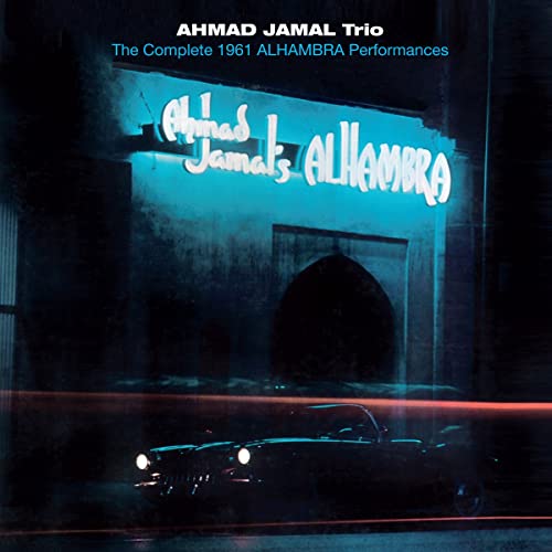 CD cover for Ahmad Jamal’s Alhambra performances, featuring a neon sign and car.