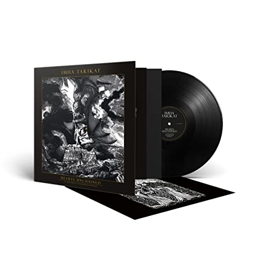 Vinyl record and sleeve with dark, intricate artwork of a figure on horseback.