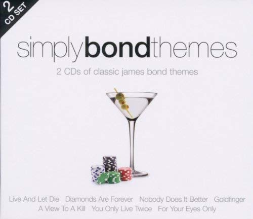 CD cover for "Simply Bond Themes" with a martini glass and dice.