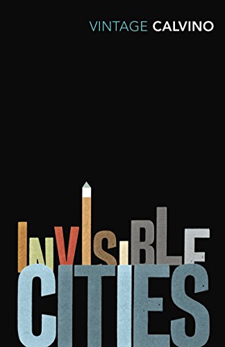 "Book cover with 'Invisible Cities' title in colorful letters on a black background."