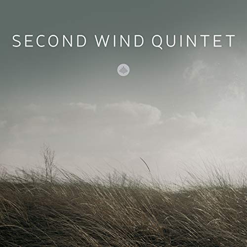 "Album cover with 'SECOND WIND QUINTET' text, featuring a serene grassy landscape and cloudy sky."