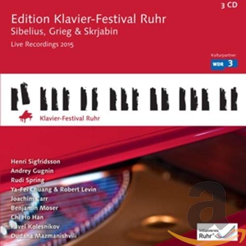 Red CD cover featuring piano keys and a grand piano reflection.