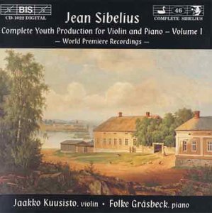 CD cover featuring a serene landscape painting with houses and trees, black header and footer.