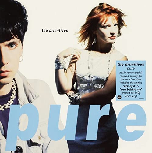 Album cover for The Primitives’ “Pure” featuring two people and text.