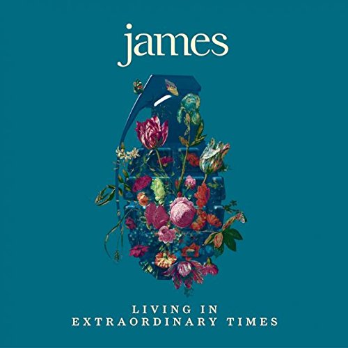 "Album cover with 'james' at the top, '8' filled with flowers on a teal background."