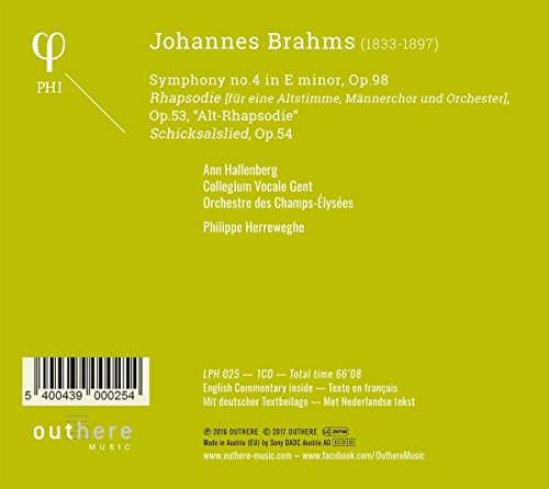 "CD cover featuring two green leaves and text about Brahms' Symphony No. 4."