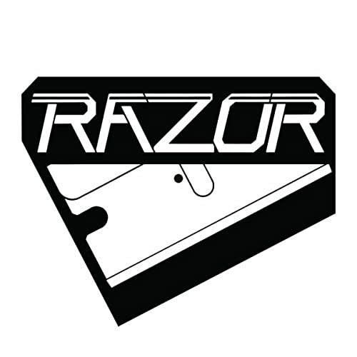 Black and white logo for "Razor" featuring a razor blade illustration.
