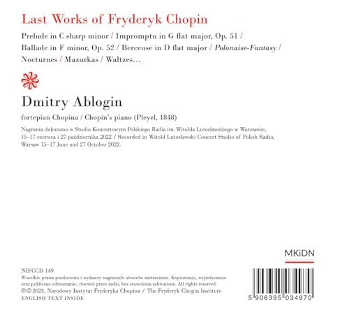 CD back cover featuring pianist Dmitry Ablogin and Chopin’s compositions list.
