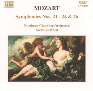 CD cover for Mozart symphonies featuring classical painting of cherubs and a woman.