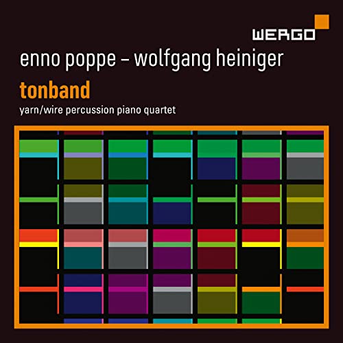 CD cover for "Tonband" by Enno Poppe and Wolfgang Heiniger, colorful grid pattern.
