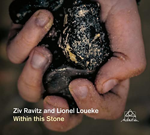 Hands holding a dark, textured stone; album cover for “Within This Stone.”