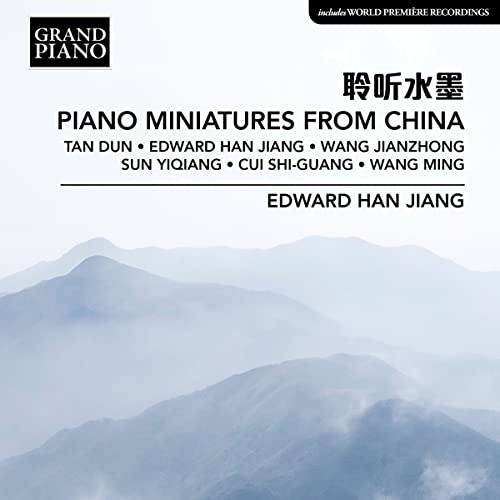 CD cover for “Piano Miniatures From China” with mountain landscape.
