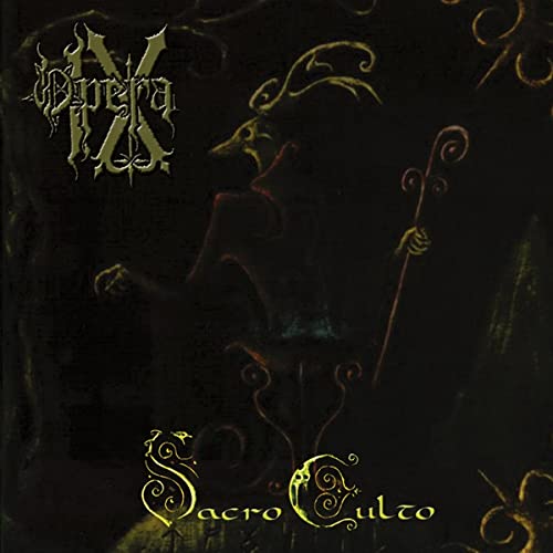 Dark album cover featuring a shadowy figure with a staff and ornate script.