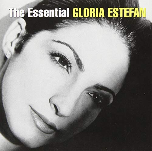Black and white close-up of Gloria Estefan on a CD cover.