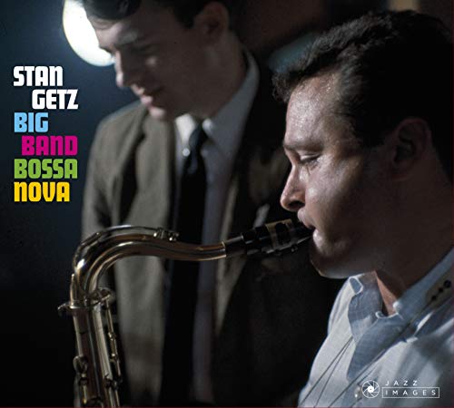 Stan Getz playing saxophone with another musician, album cover.