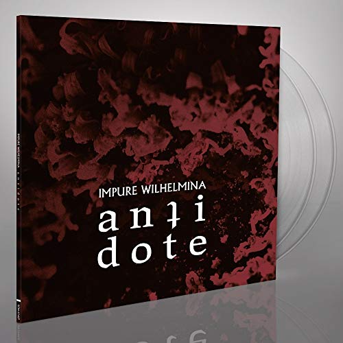 Vinyl record with red abstract cover art and white vinyl disc.