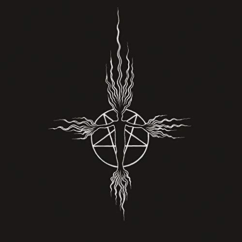 White tree-like figure within a circle on a black background.
