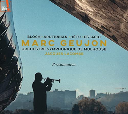 CD cover for Marc Geujon’s “Proclamation” featuring a musician and city scene.