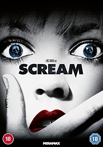 DVD cover for the horror film "Scream" with a frightened face.