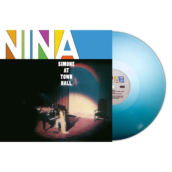 Nina Simone “At Town Hall” turquoise vinyl record and album cover.
